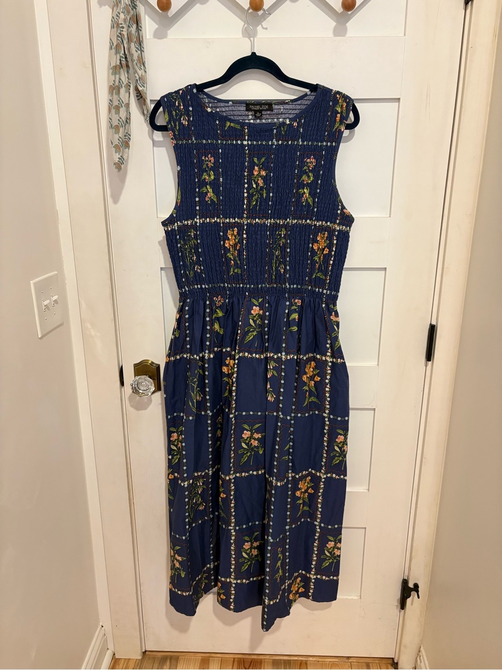 NWOT Rachel Zoe Navy Blue Floral Smocked Midi Dress